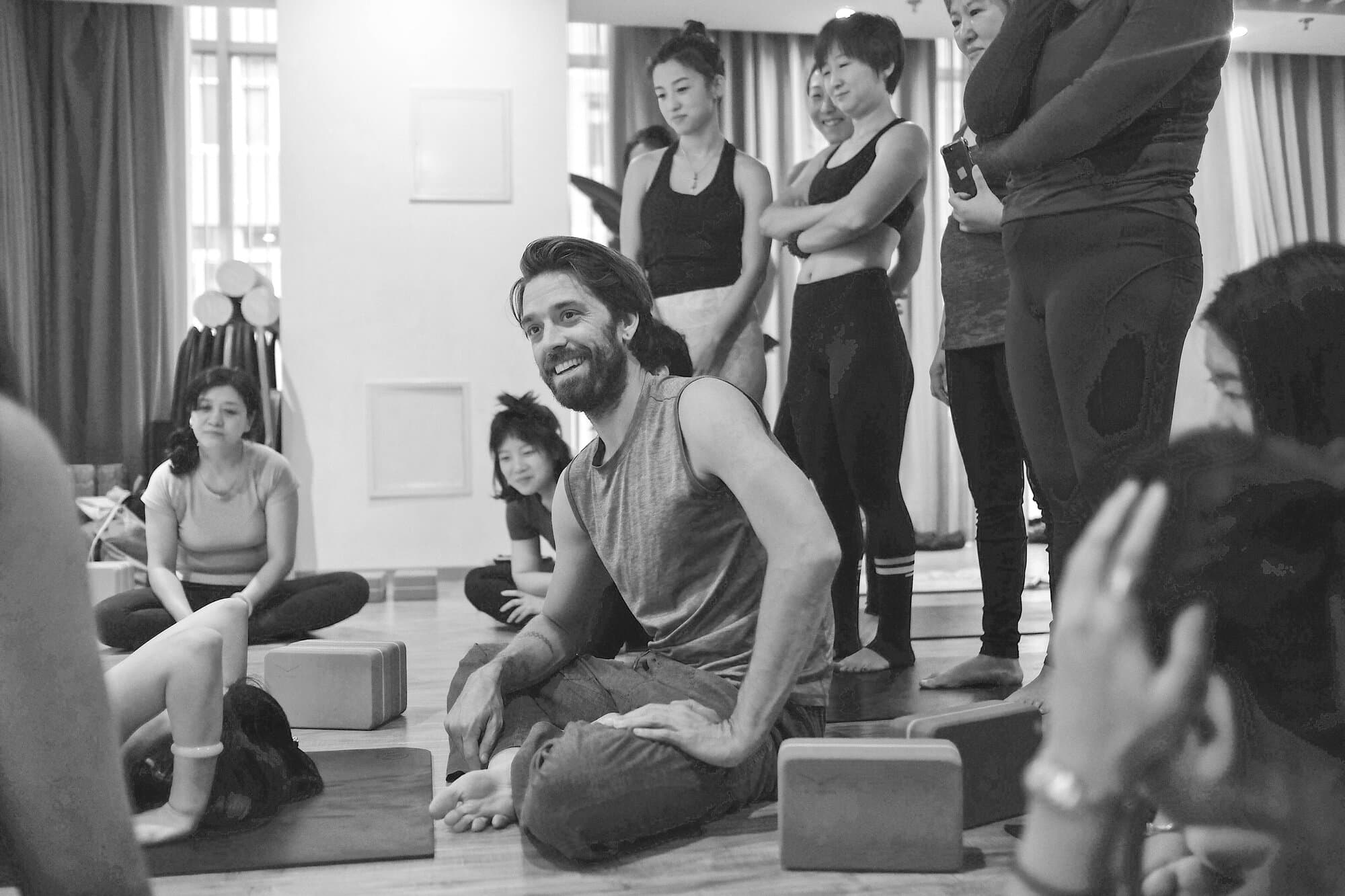 Jason Bowman teaching a yoga class in San Francisco